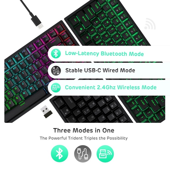 NEW Royal Kludge Wireless RGB Mechanical Gaming Keyboard 84 Key Black 3 Modes - Picture 2 of 4